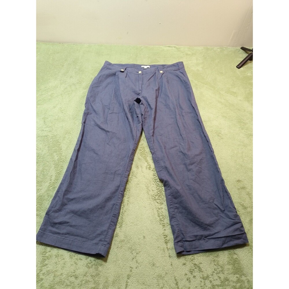 GapBody Women 10 Blue Cotton Linen Capri Pants Cropped Roll Tab Casual (Vietnam)